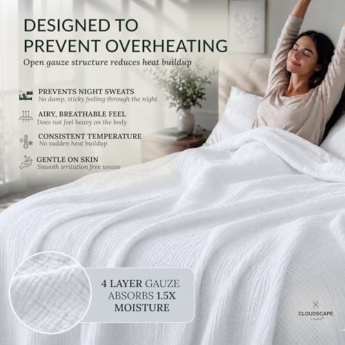 White King Size Cotton Muslin Blanket for Cal King Beds 92x108 All-Season