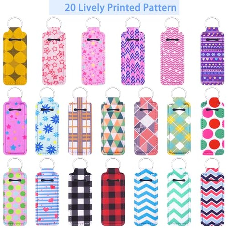 Duufin 20 Pieces Chapstick Keychain Holder Lip Balm Holder Lipstick Holder with 20 Pieces Metal Clip Cords for Purse Backpack