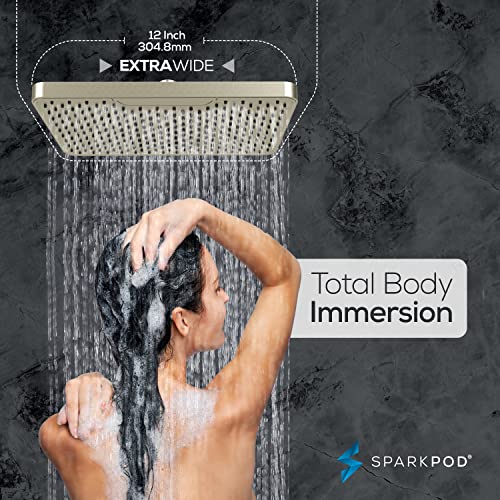 Rain Shower Head 12 Inch Rectangle Brushed Nickel Ceiling & Wall Mount - Luxury Fixed Showerhead with 184 Nozzles
