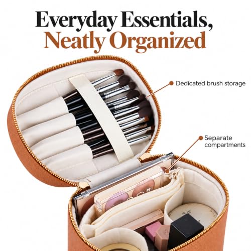 Pink Makeup Bag with Removable Organizer - Travel Cosmetic Case with Brush Storage