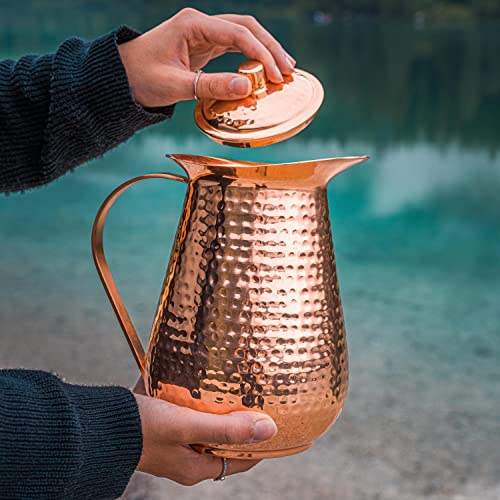 Copper Pitcher with Lid - 68 Oz Water Jug for Hydration & Health Benefits