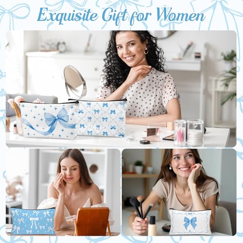 Blue Bow Makeup Bag Set - 30 Women Cosmetic Pouches for Travel & Gifts