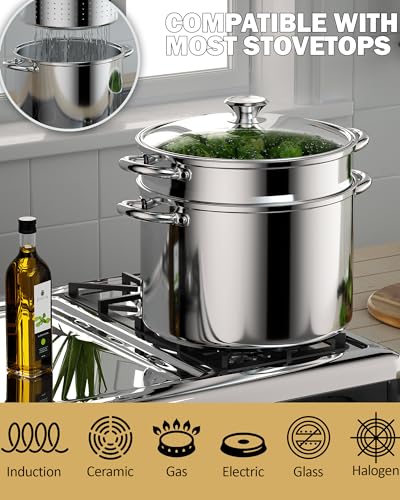 8 Quart Stainless Steel Pasta Pot with Strainer Lid - 3-in-1 Cooking Set