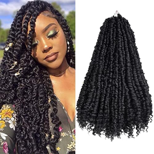 Passion Twist Crochet Hair 18inch 6packs Pre-Twisted Synthetic Long Curly 12 Roots Braiding Hair Extensions For Women (18 inch, 1B)
