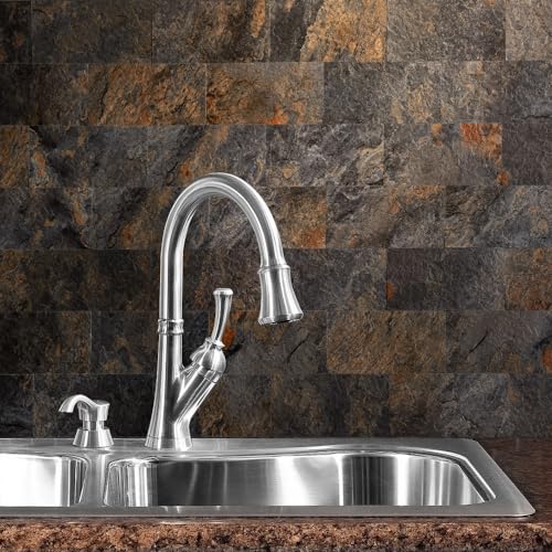 AULIGET Rust Slate Peel and Stick Backsplash Wall Tiles - 200 Pieces, 3x6 Inch PVC Faux Stone for Kitchen, Bathroom, Laundry, Fireplace, Camper - Variation of Rust Slate / 200