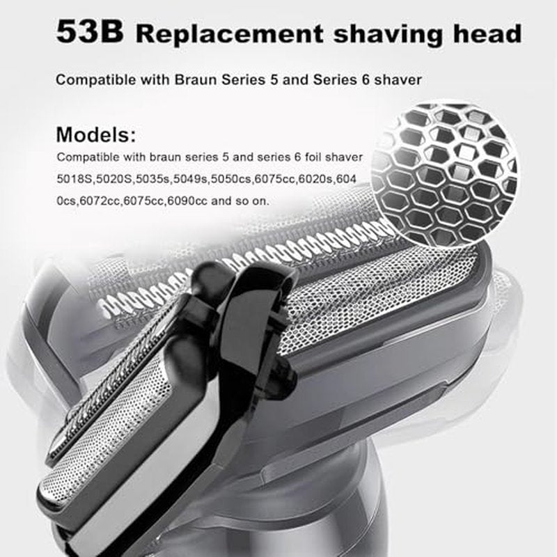 53B Series 5 Replacement Shaver Head Compatible with Braun S5 Replacement Head,53B Blades for Braun Series 5/Series 6 Electric Razor for S6 Replacement Foil and Cutter for 6020s,5020s,5018s
