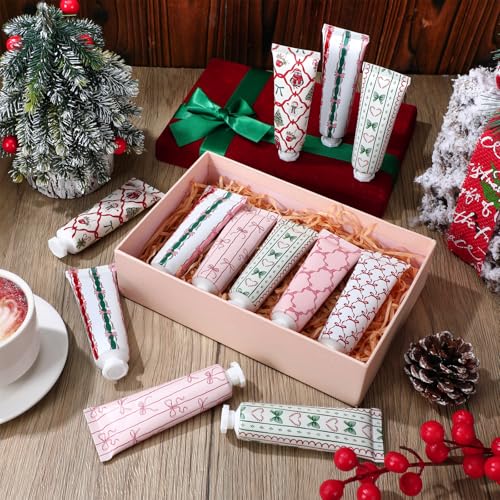 24 Pcs Pink Bow Christmas Hand Cream Gifts Bulk for Women - Moisturizing Hand Care Set with 6 Designs, 30ml Travel Size