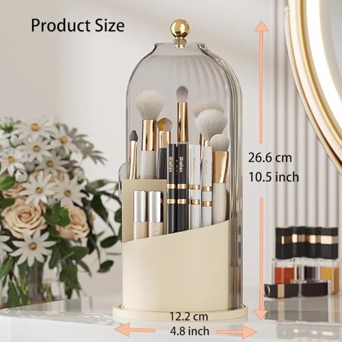 Toothbrush storage rack 360 Rotating Beauty Brushes Storage, Makeup Brush Holder with Lid, Waterproof Dustproof Bathroom toothbrush storage box (Transparent)