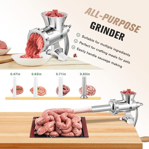 Manual Meat Grinder Stainless Steel with Sausage Tubes - NO.5 Variation