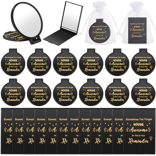 Inspirational Compact Mirrors Bulk Set with Gift Bags – 48 Pcs Portable Makeup Mirrors for Women