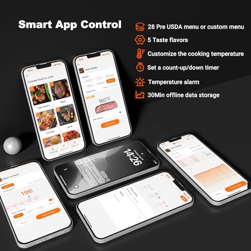 Wireless Meat Thermometer with WiFi & Bluetooth - 4 Probes, Digital Display