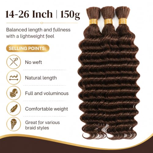 Human Braiding Hair Bundles for Boho Knotless & Goddess Styles - 22 Inch Dark Brown #4-BRD-D
