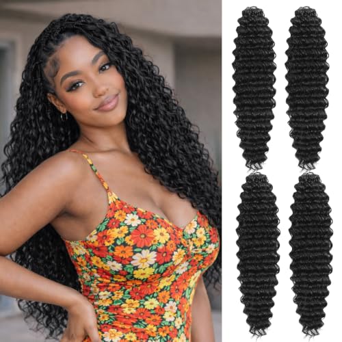 Deep Wave Feather Crochet Hair 200 Strands 18 Inch 1B for Black Women - Knotless, Natural Look