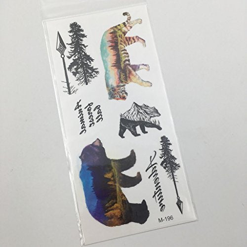Waterproof Temporary Tattoo Stickers 2 Sheets Forest Bear Tiger Arrow Perfect for Parties, Events and More