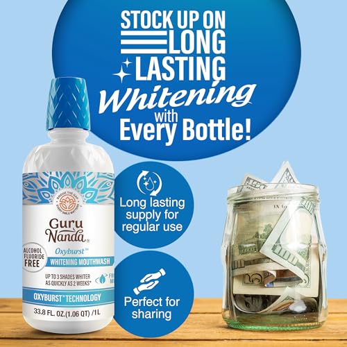 Whitening Mouthwash 33.8 Fl Oz Pack of 2 – Alcohol & Fluoride Free, 3 Shades Whiter Teeth