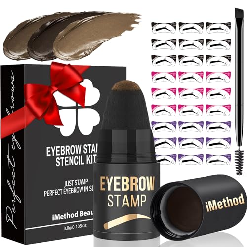 iMethod Brow Stamp Kit - Eyebrow Stamp with 27 Eyebrow Stencils, Eye Brow Stencils Kits, Natural Eyebrows, Easy to Use, Light Brown