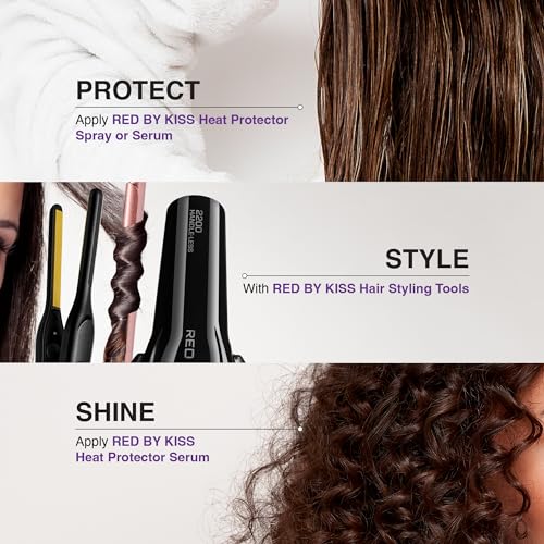 KISS Pencil Flat Iron & Heat Protector Hair Serum Bundle - Ceramic Tourmaline Plates - 3/10" - Straightens from Root - Medium Hair - 460F Max Temp