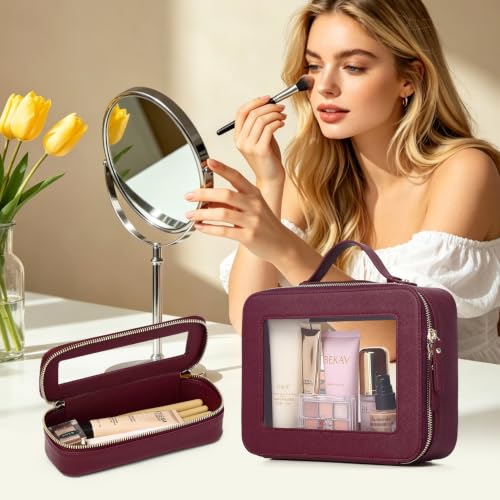 Pinkmik Travel Clear Makeup Bag B4 Burgundy L Slim Portable Organizer