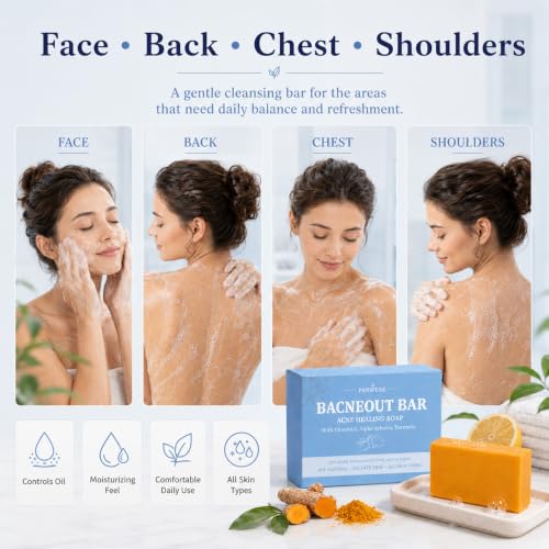 Turmeric Acne Healing Soap Bar with Vitamin C & Alphaarbutin - Natural Exfoliating Cleanser for Back Face and Body - Variation 2