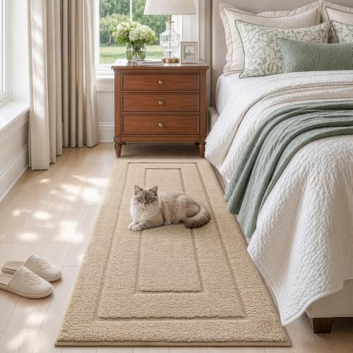 DEXI Beige Bathroom Runner Rug 72x24 Non-Slip Microfiber Bath Mat