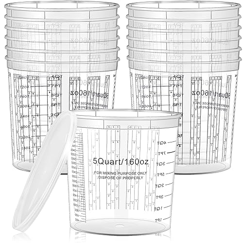 30 Pcs Paint Mixing Cups 5 Quart Graduated Buckets with 6 Lids - Bulk Art Supplies
