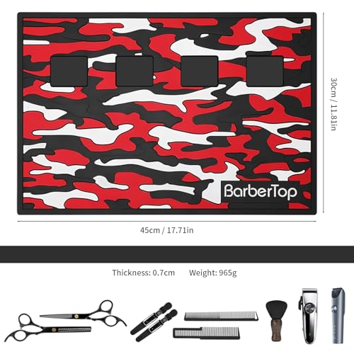 Barber Magnetic Mats,Anti-Slip Flexible Rubber Scissors Salon Mat,11.8Wx17.7L Tools Countertop Silicone Heat Resistant Styling Tools Magnetic Organizer Mat Magnetic Hair Clippers Mat (Red)