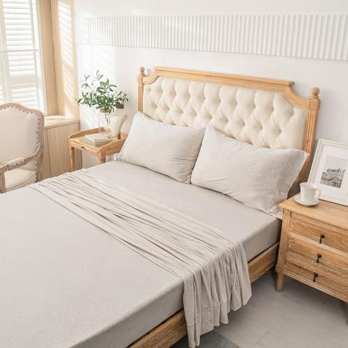 Pure Era Jersey Knit Bed Sheet Set Heather Beige California King - Soft & Cozy