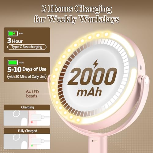 Makeup Mirror with Lights, Double Sided 1x/30x Magnifying Mirror with Light, Rechargeable 3 Color Lights and Adjustable Brightness, 360¡Æ Rotation Detachable Comes with Tweezer(Blush)