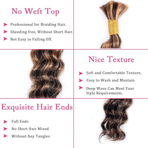 P430 20 Inch Human Braiding Hair Bundle - Deep Wavy Brazilian Human Hair Extensions