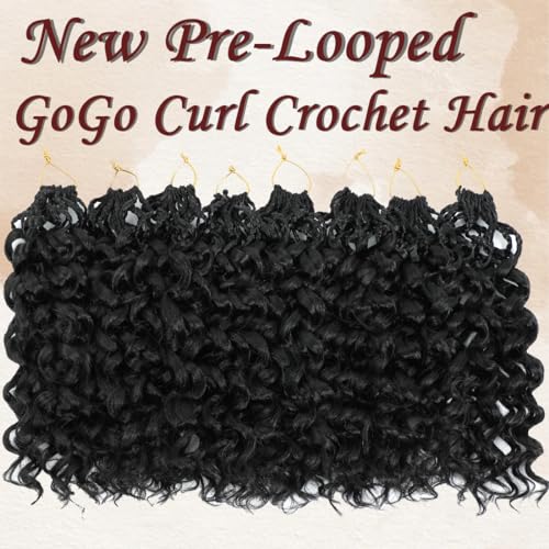 Naniciar Pre Looped Gogo Curl Crochet Hair 14 Inch 8 Packs Short Deep Wave for Women (Variation 1B)