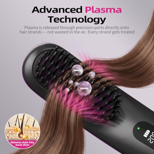Cordless Plasma Hair Straightener Brush - Portable, Fast Heating, Anti-Scald, Rechargeable for Frizz-Free Shine