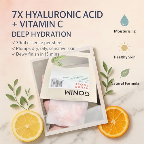 GONIM Face Mask Korean Skin Care with Hyaluronic Acid Serum, Vitamin C, Collagen Activation-Hydrating Face Masks Skincare, Anti Aging & Moisturizing Sheet Mask for All Skin Korean Face Mask 30mlx15pcs