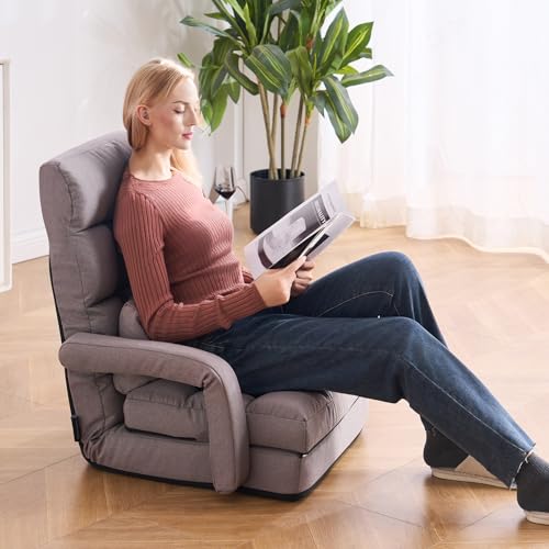 Gray VEVOR Floor Gaming Chair with Adjustable Backrest & Foldable Lounger