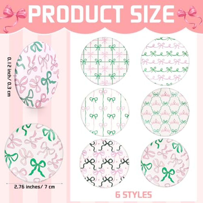 Abbylike 12 Set Pink and Green Party Favor Bow Makeup Bag Compact Mirrors Coquette Preppy Bow Gift for Women Halloween Birthday Bridal Shower Bachelorette Girly Witch and Princess Party Supply