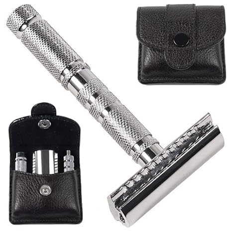 Travel Safety Razor - Compact Double Edge Safety Razor with Leather Case