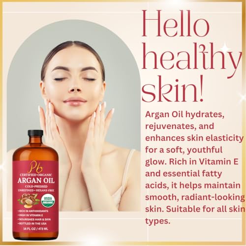 Argan Oil for Hair, Skin & Nails - 16oz Organic Moroccan Oil - Pomberries