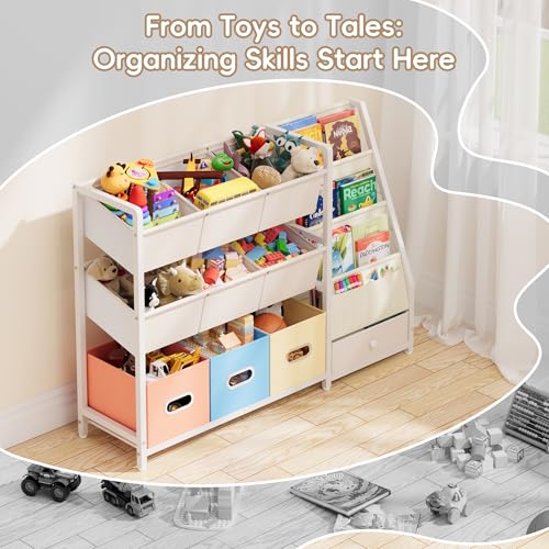 Kids Toy Storage Organizer with 10 Bins and 3 Shelves - Kids Bookcase