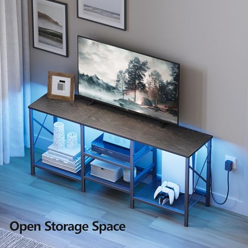 JARHETUN TV Stand for 55 Inch TVs with LED Lights, Black Entertainment Center with 3 Open Shelves and Remote Control