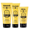 Bee Bald 3-Pack with SHAVE Premium Shaving Cream, HEAL Post-Shave Healing Balm, CLEAN Hydrating Facial Cleanser