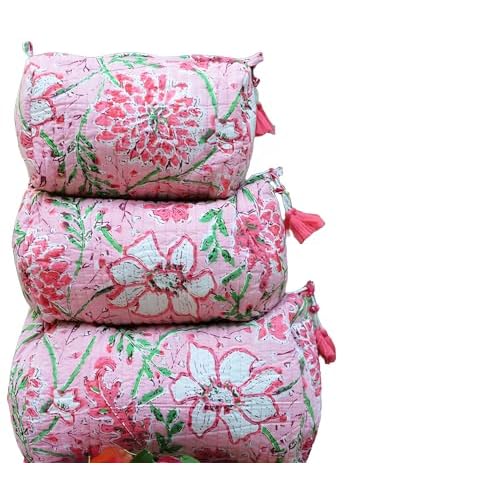INDACORIFY 100% Cotton Block Print Cosmetic Toiletry Bags Boho Beauty Toiletry Kits Travel Case Pouch for Women's Printed Cotton Tote Bag (Pattern- 28)