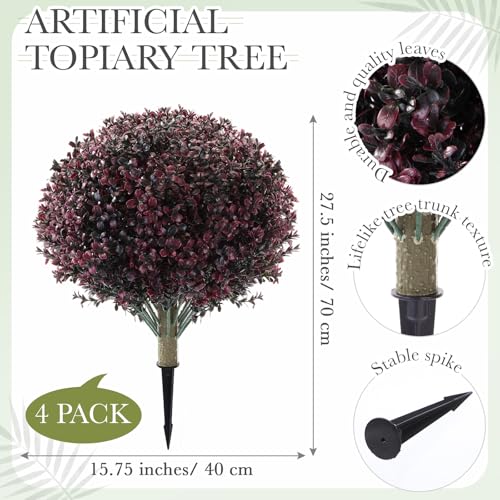 Yunlly 4 Pack Fall Artificial Topiary Balls - Outdoor Faux Bushes, Dark Purple