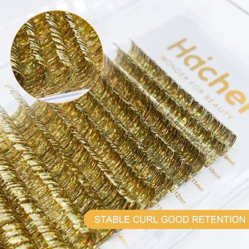 Colored Lash Extensions CC Curl 9-18mm Mixed Lash Trays, Holographic Lash Tinsel for Eyelash Extension (Gold, Volume)