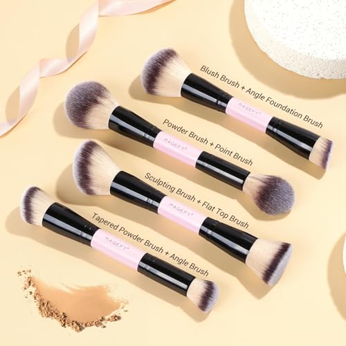 MAGEFY Pink 12-Piece Makeup Brush Set with Bag - Double-Ended Face & Eye Brushes