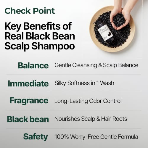 Sulfate-Free Scalp & Hair Shampoo with Black Bean Extract - Gentle Daily Cleanser for Oily & Dry Hair, 16.9 fl oz