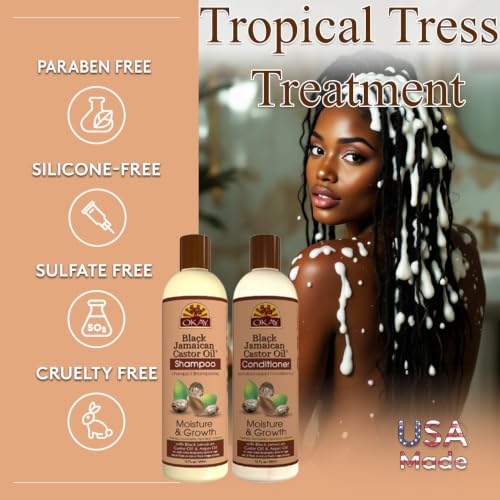 Black Jamaican Castor Oil Hair Growth Shampoo & Conditioner Set - Moisturizing & Strengthening, Sulfate-Free, Paraben-Free, 12 oz