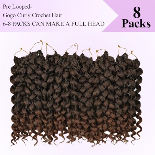 FEILIMEI T30 14 Inch GoGo Curl Crochet Hair Deep Wave Pre-Looped Synthetic Braiding Extensions - 8 Packs