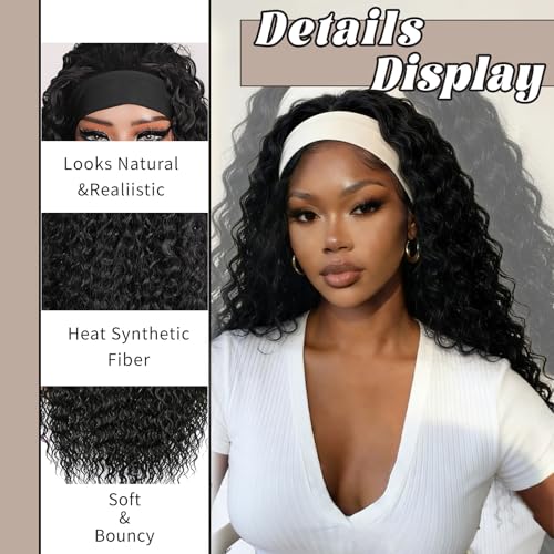 Curly Headband Wig 26 Inch Long Synthetic Hair for Women - 1B Variation