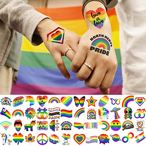 48 PCS Gay Pride Tattoos, Rainbow Temporary Tattoos For Women Men Adults, Temp Bulk LGBTQ LGBT Pride Face Tattoos Accessories, Rainbow Face Stickers, Pride Equality Parade Festival Party Celebrations