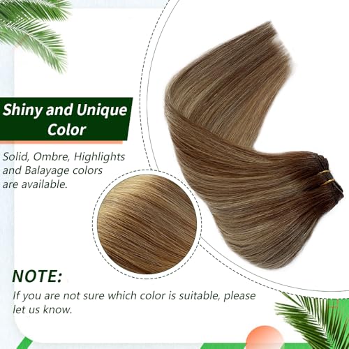14 Inch Ombré Balayage Hair Extensions Double Weft Human Hair Sew In Bundles - Chestnut Brown to Ash Blonde