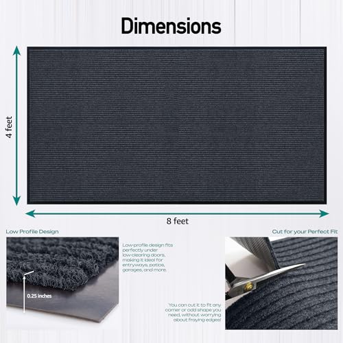 Heavy Duty Rubber Door Mat 8x4 Feet Indoor Outdoor Waterproof Entryway Charcoal